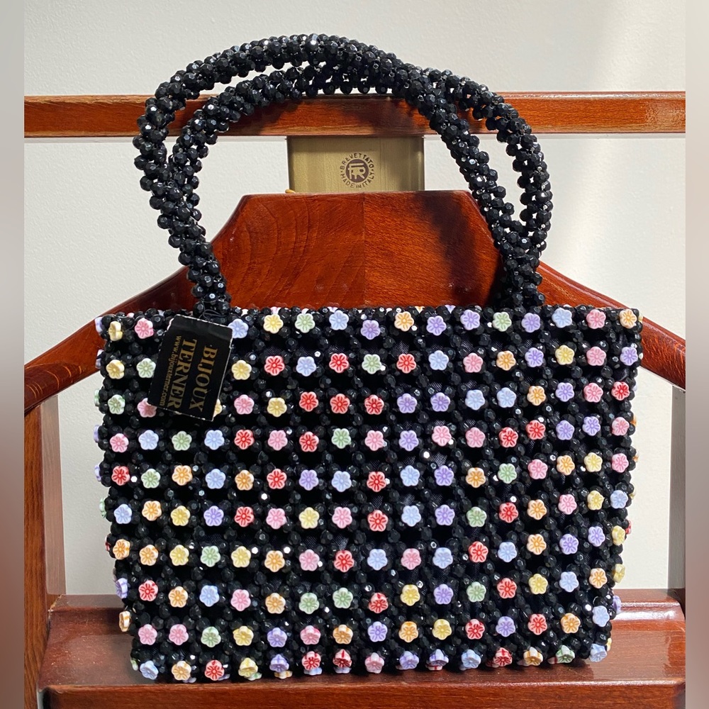 Bijoux terner floral and black beaded evening bag